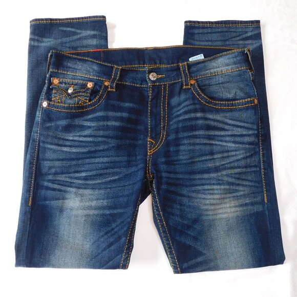 True Religion Skinny Flap Red Orange Big T JeansWhiskeringY2KEUC36